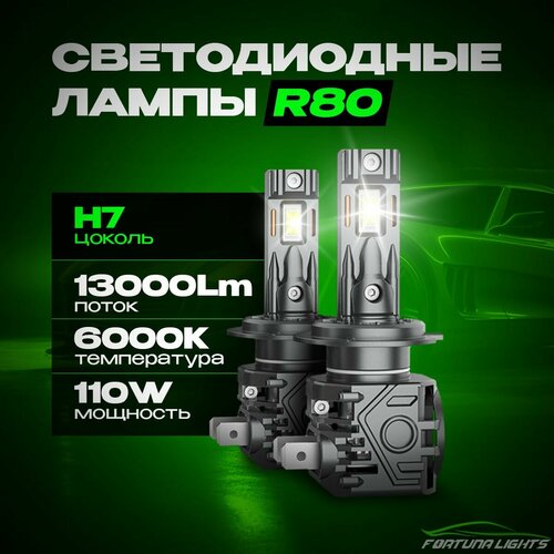 Светодиодная LED лампа с обманкой CANBUS R80-H7-110W(12-16V, 6000К белый свет) FORTUNA LIGHTS