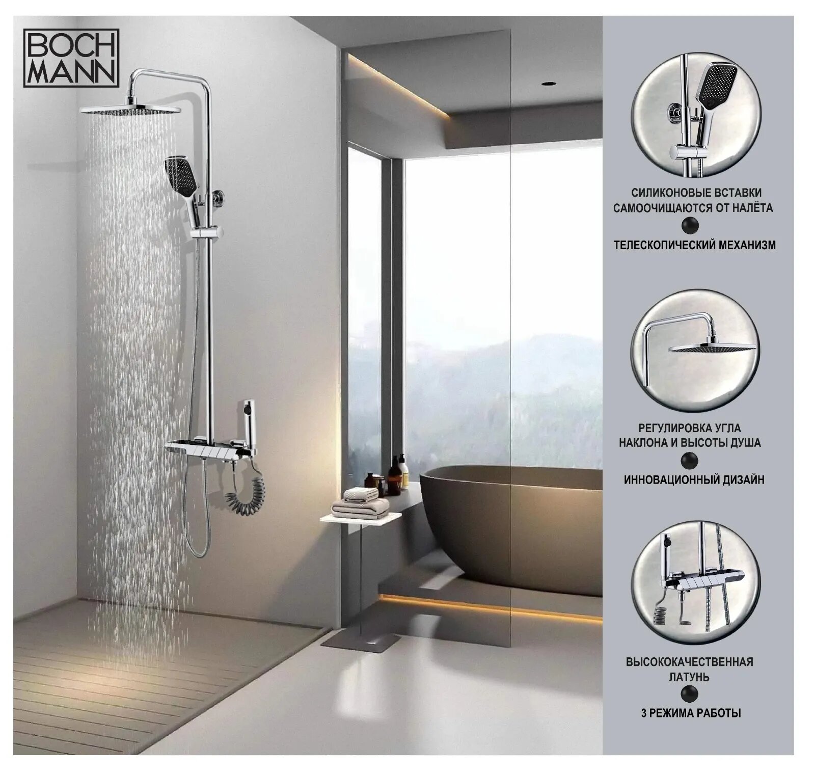 фото Душевая стойка с термостатом BOCH MANN VETTORRE TS BM9650 хром