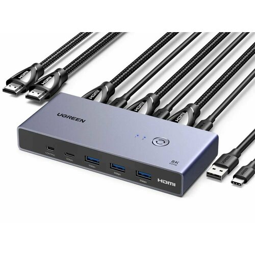 Переключатель UGREEN CM692 25961 8K60Hz HDMI 21 KVM Switch 2-in-1 Out серый 9889₽