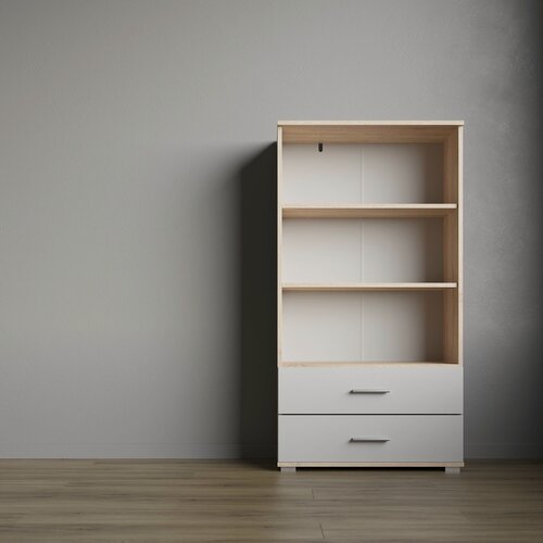 Изображение товара FUN (ФАН) стеллаж СТ-2, 69 х 130 х 34 см, ЛДСП, 2 ящика, Дуб Сонома/Белый