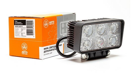 Фара светодиодная Avtoelectrica прямоугольная 6 LED рассеяный свет 18W (110 х 52 х 81) 12/24V AVTOELECTRICA AE18RT-6LED-PC | цена за 1 шт