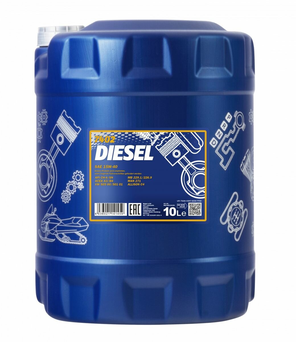 Всесезонное моторное масло для легковых автомобилей MANNOL Diesel 15W-40 7402 - 10 л
