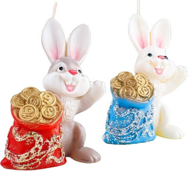 Свеча фигурная «Кролик с мешком», 10,5х7,5 см, 81 г 9083751 — фото 1