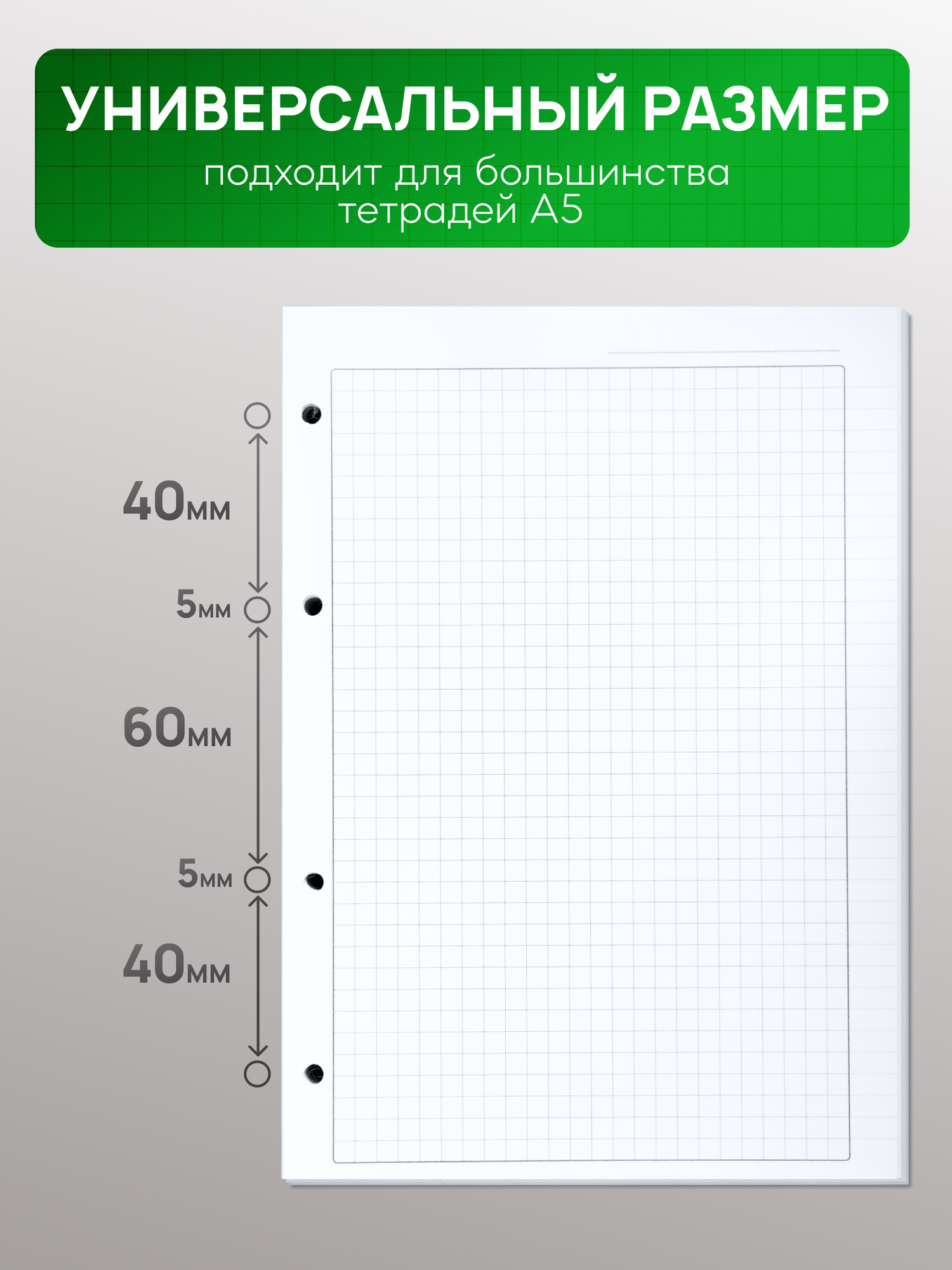 Сменный блок для тетрадей A5 RUMBA, плотная бумага 80г/м², в клетку, с полями — фото 1