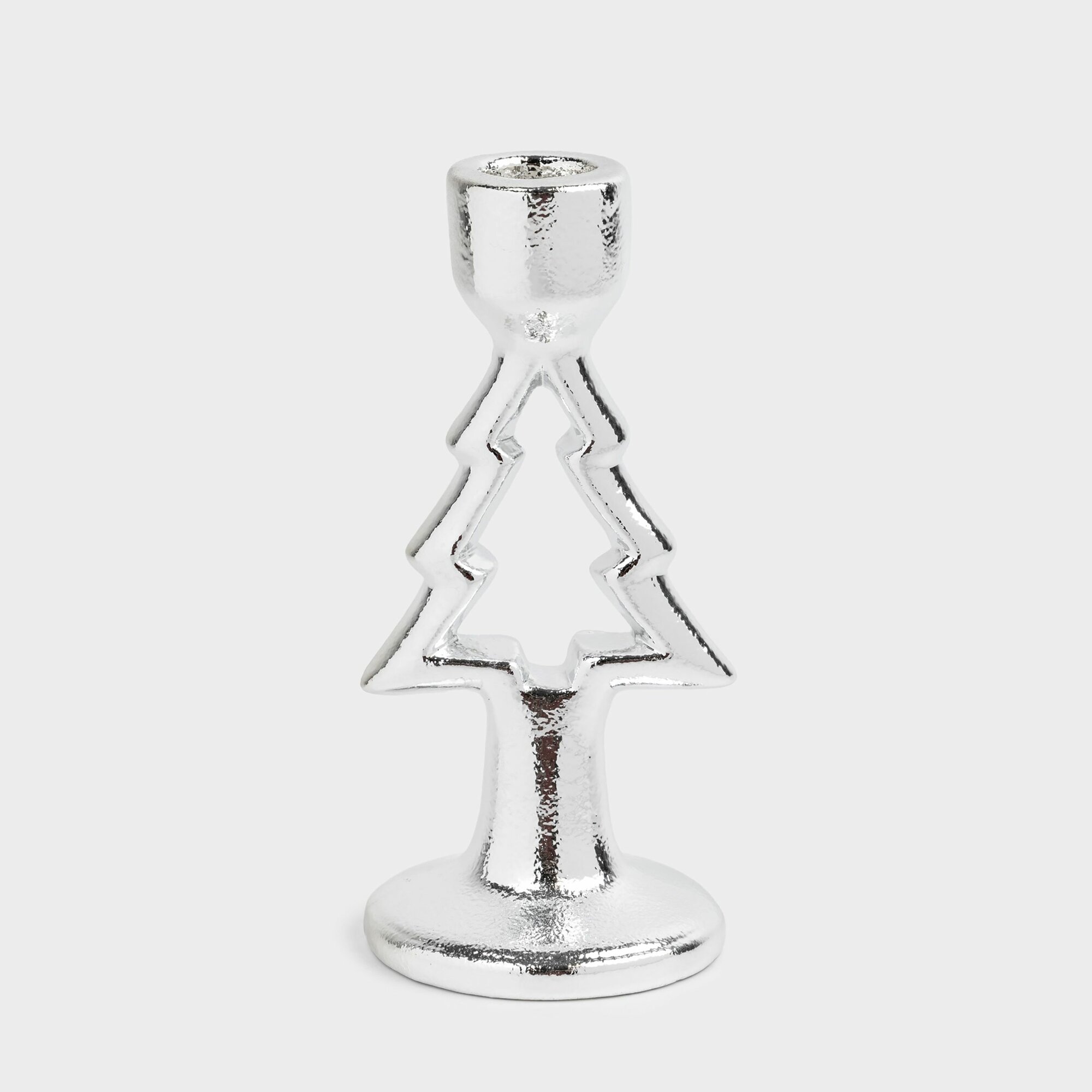 Подсвечник 15 см для тонкой свечи на ножке керамика серебристый Елка Silver style