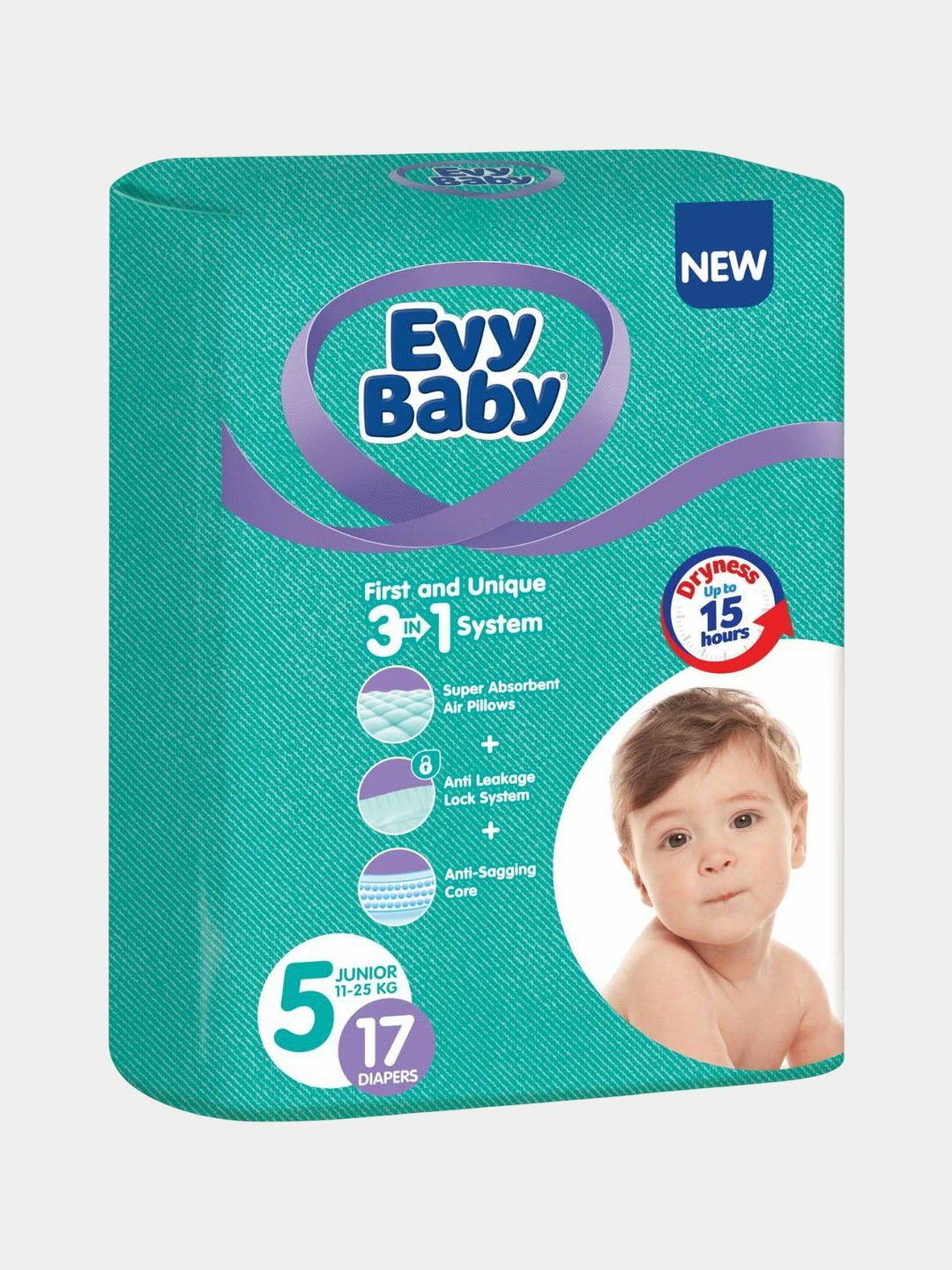 Подгузники Evy Baby с липучкой для детей, 5 размер, 17 штук, 11-25 кг