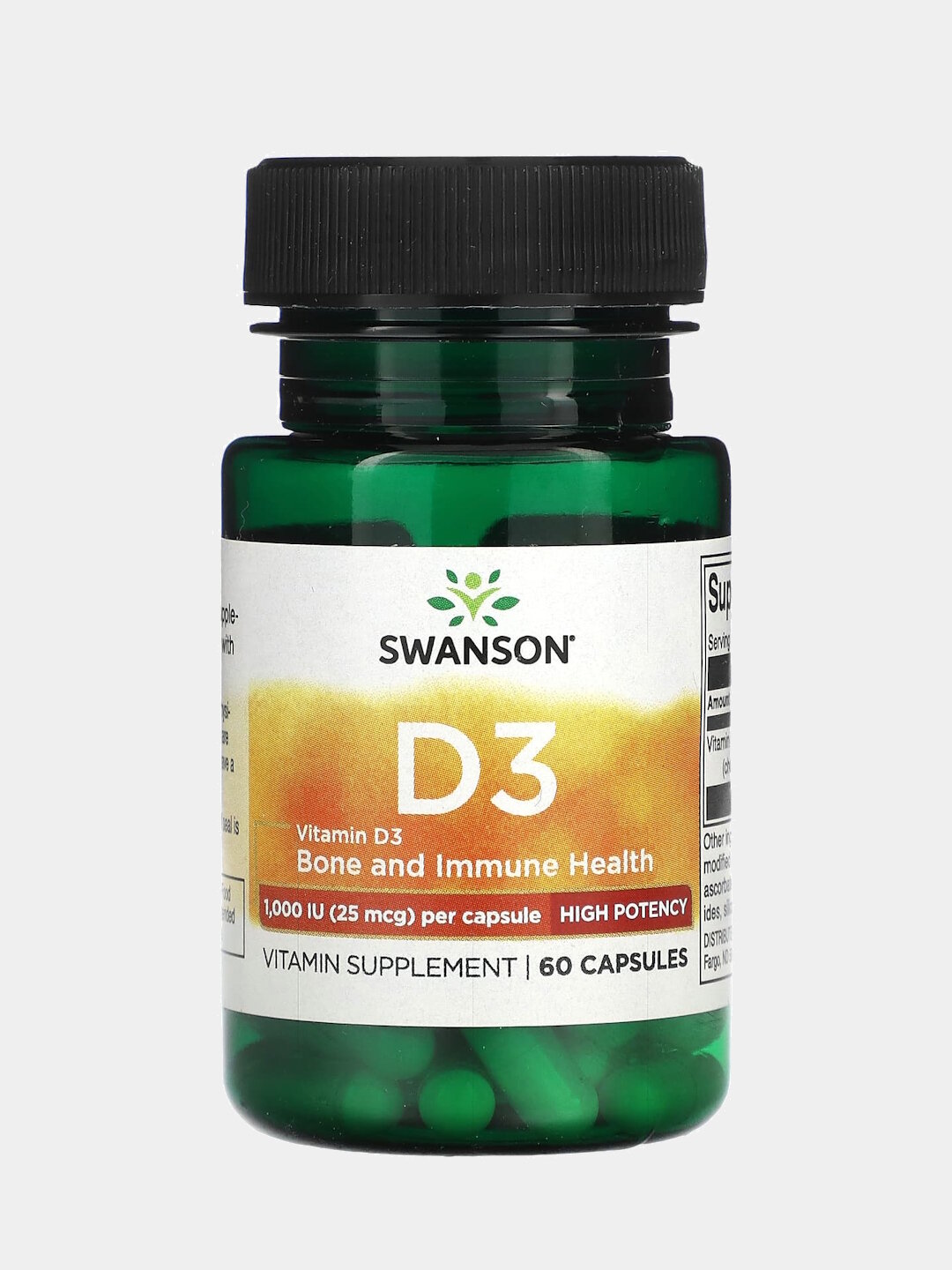 Swanson Витамин Д3 1000 МЕ, для иммунитета и здоровья костей, 60 капсул
