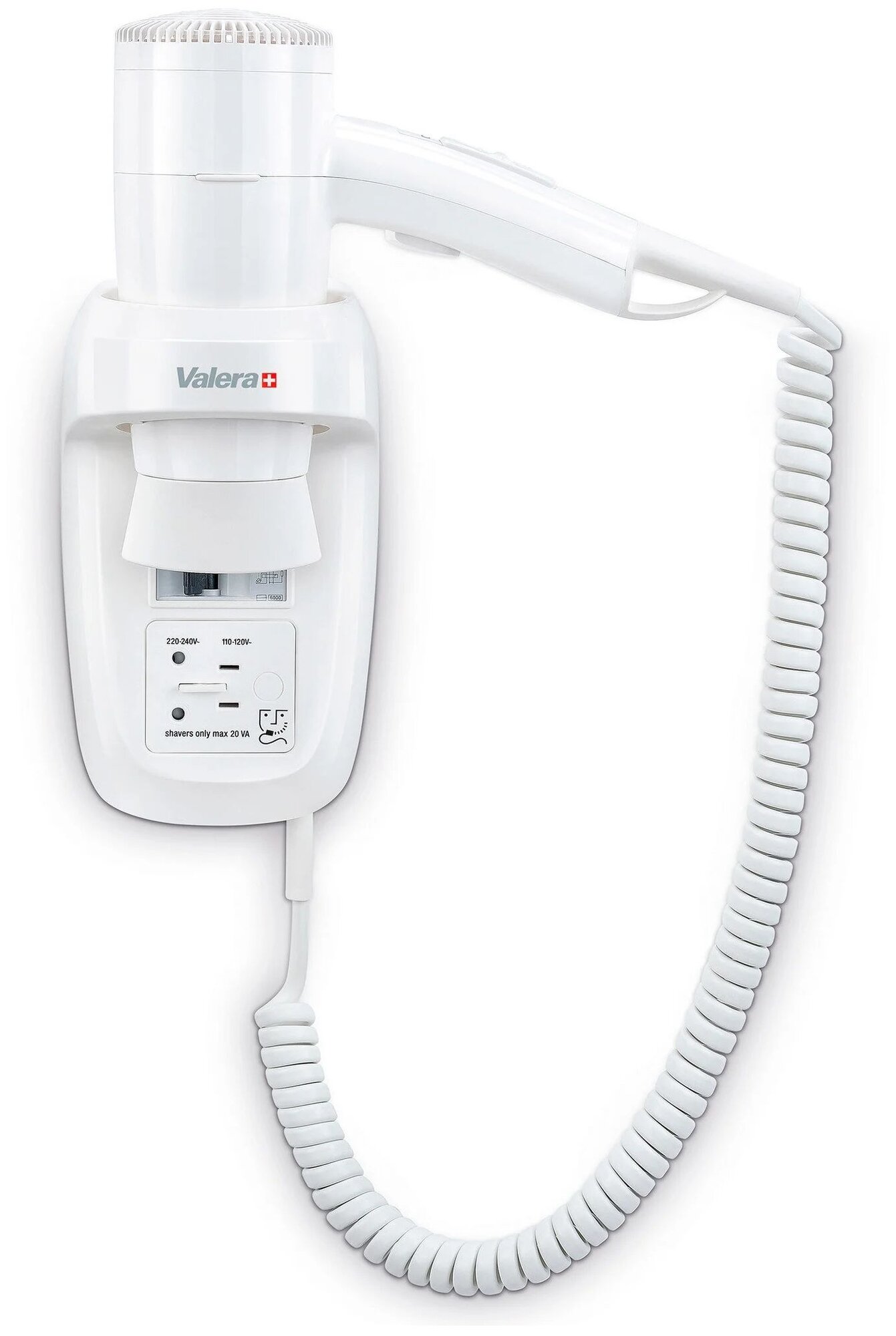 Настенный фен с держателем и розеткой для электробритвы Valera Premium Protect 1200 Shaver White 533.03/044.06