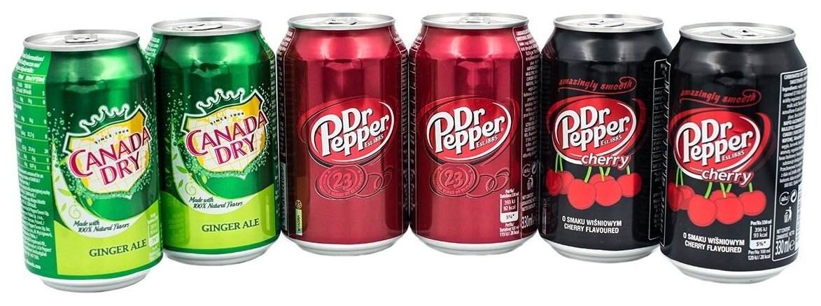 Набор газированных напитков Dr Pepper /Сanada Dry Ginger Ale /6шт. 330 мл. — фото 1