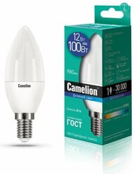 Camelion Свеча E14 12W(980Lm 220°) 6500K 6K Матов. 107X38 Пластик Led12-C35/865/E14 (арт. 695001)