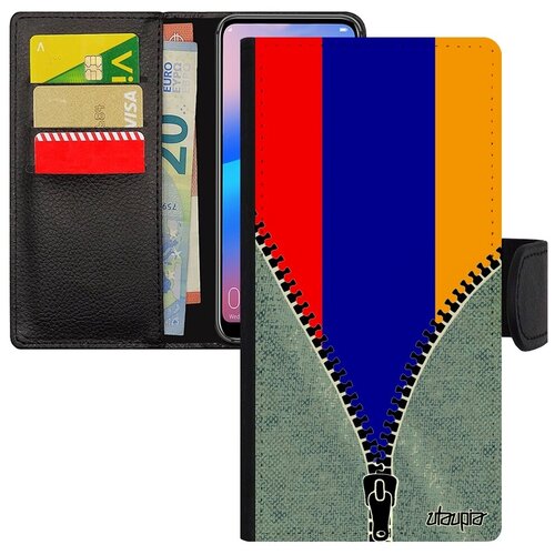 фото Защитный чехол книжка на мобильный // huawei p30 lite // "флаг армении на молнии" патриот дизайн, utaupia, серый