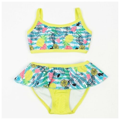 фото Купальник раздельный для девочки, цвет желтый/фрукты, рост 98 см