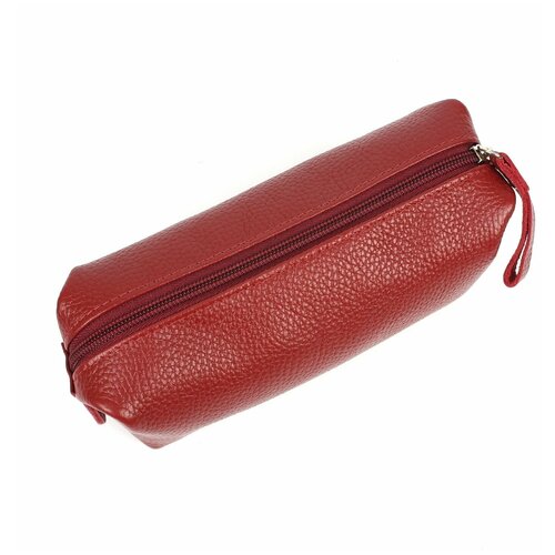 фото Косметичка кроко на молнии, натуральная кожа, 7х10х20 см, подкладка, красный