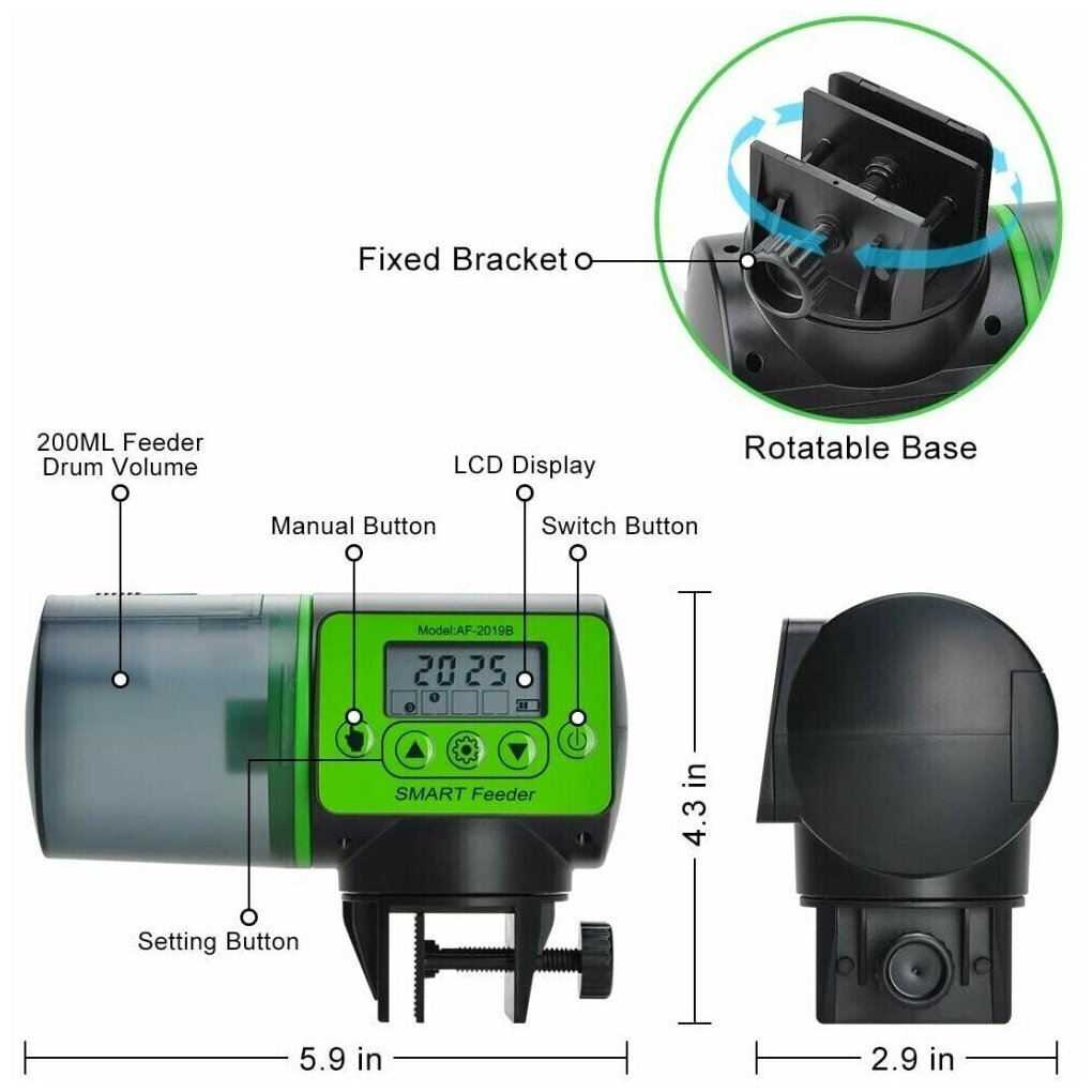 Автоматическая кормушка для рыбGrand Price, на батарейках с таймером и ЖК-дисплеем для аквариума, 200 мл - фотография № 7
