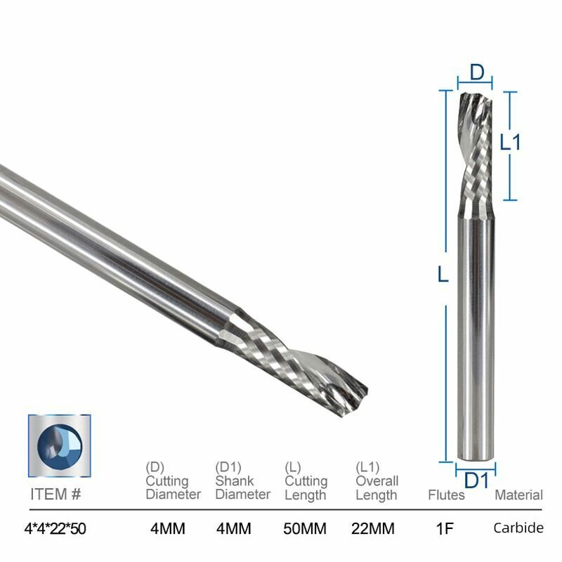 Фреза концевая спиральная однозаходная XCAN, 4х22х50 мм