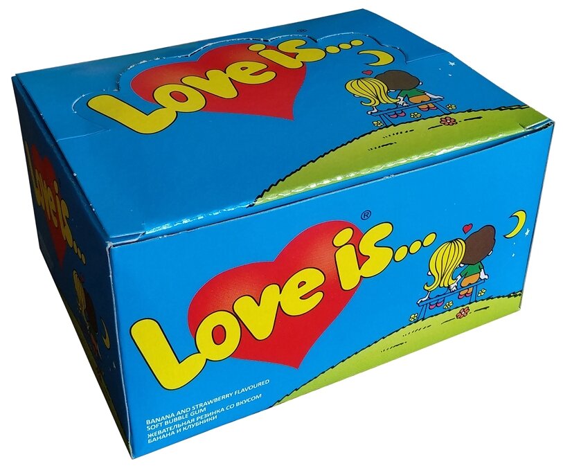 Жевательная резинка Love is. Фруктовое ассорти из 100 шт блок / Набор жвачки со вкусом клубники и банана