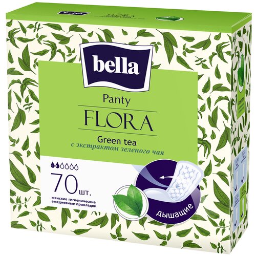 прокладки гигиенические ежедневные bella panty sensitive 20 шт Bella прокладки ежедневные Panty flora green tea, 2 капли, 70 шт., синий, зеленый чай