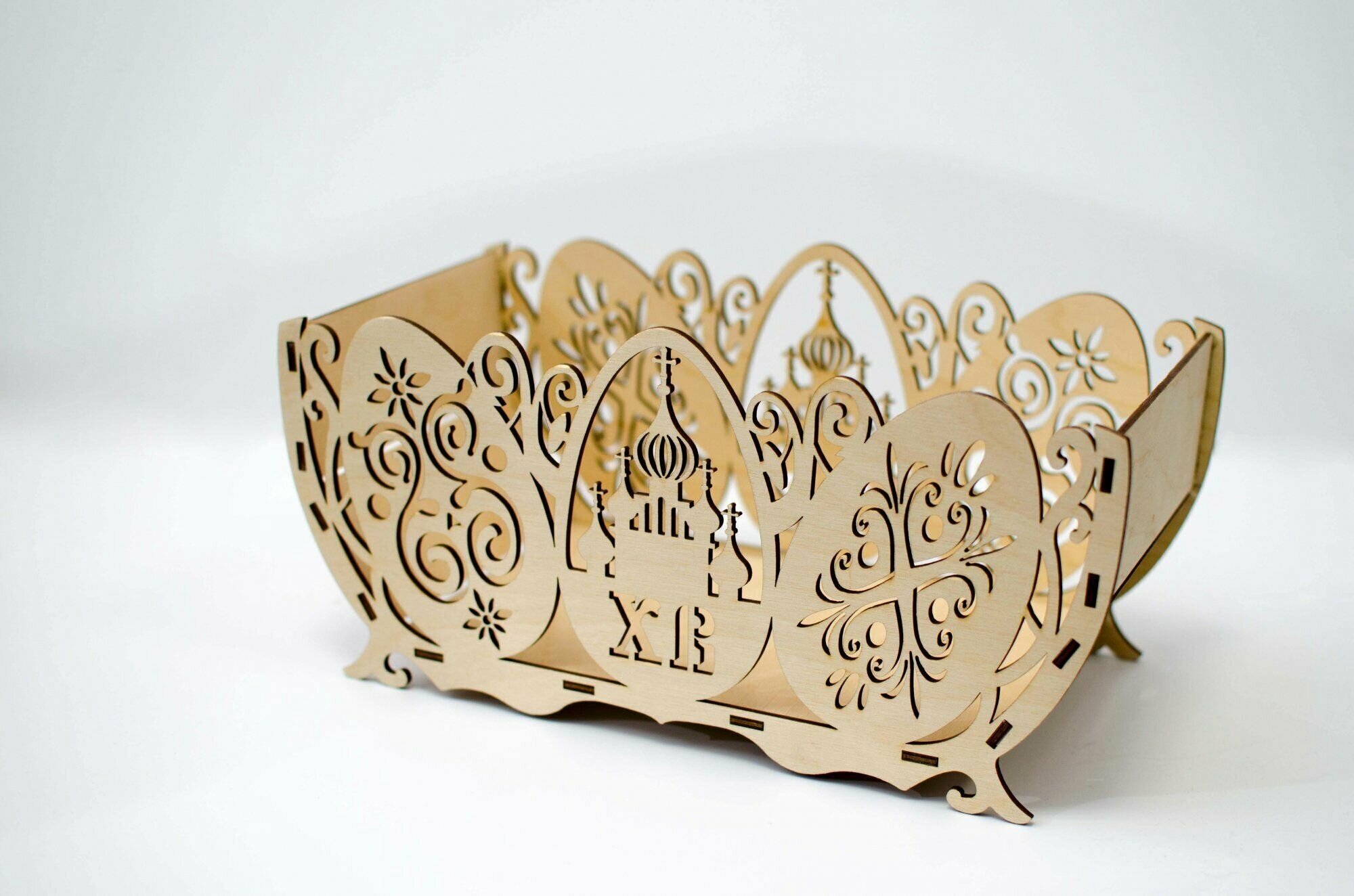 Корзинка деревянная для пасхальных яиц Праздничный стол, цвет бежевый