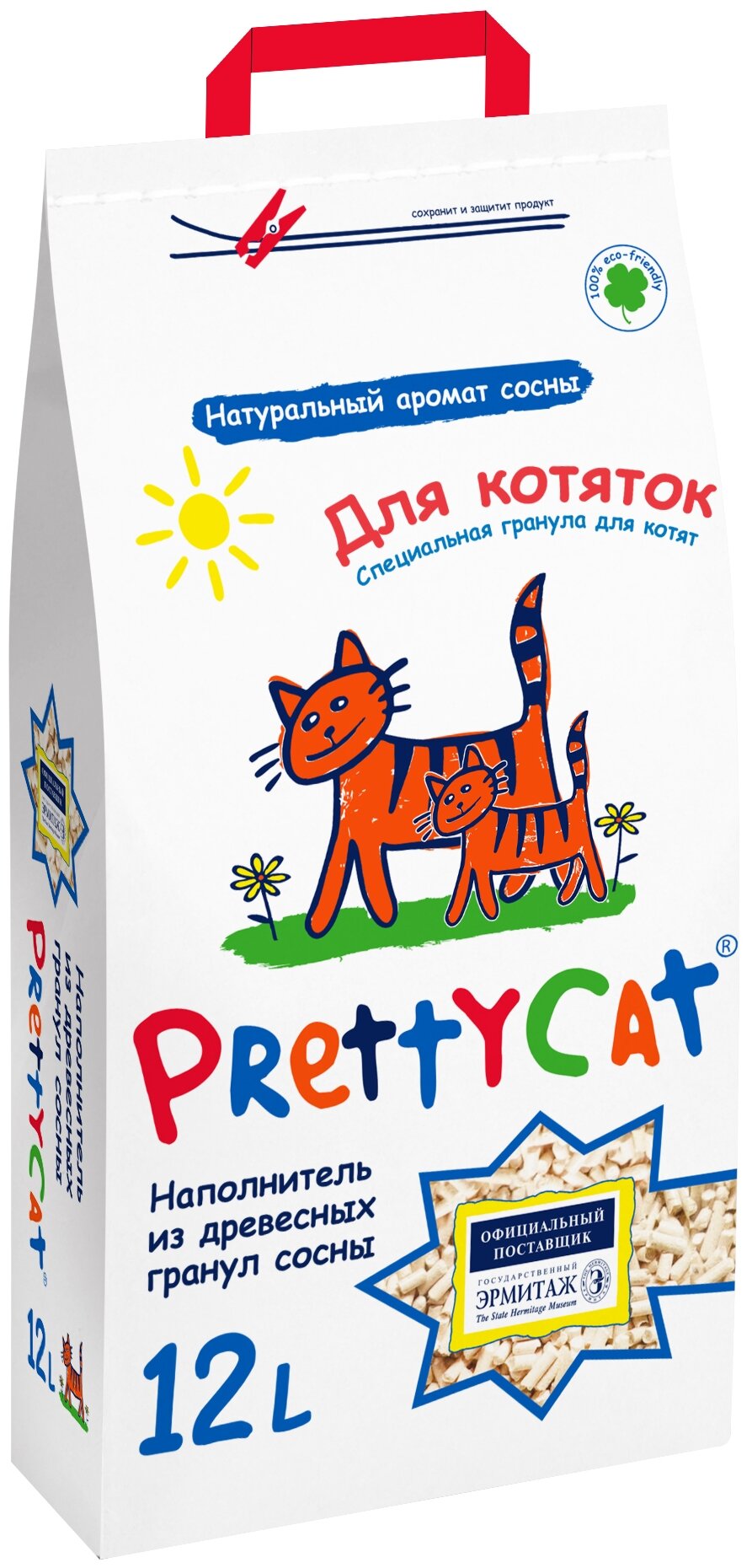 Наполнитель древесный "PrettyCat Wood Granules" для котят 12 л/ 4 кг