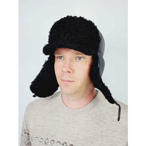 Шапка ушанка  зимняя, размер 55-56, черный