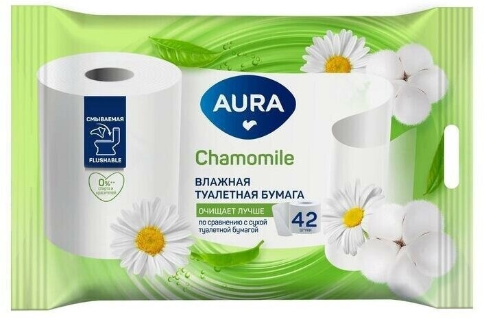 Влажная туалетная бумага Aura Nice Herbal therapy с ромашкой белая