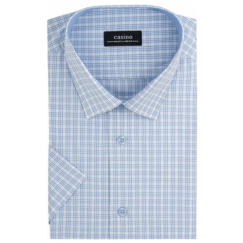 фото Рубашка мужская короткий рукав casino c125/051/8128/z/1 , полуприталенный силуэт / regular fit, цвет голубой, рост 174-184, размер ворота 40