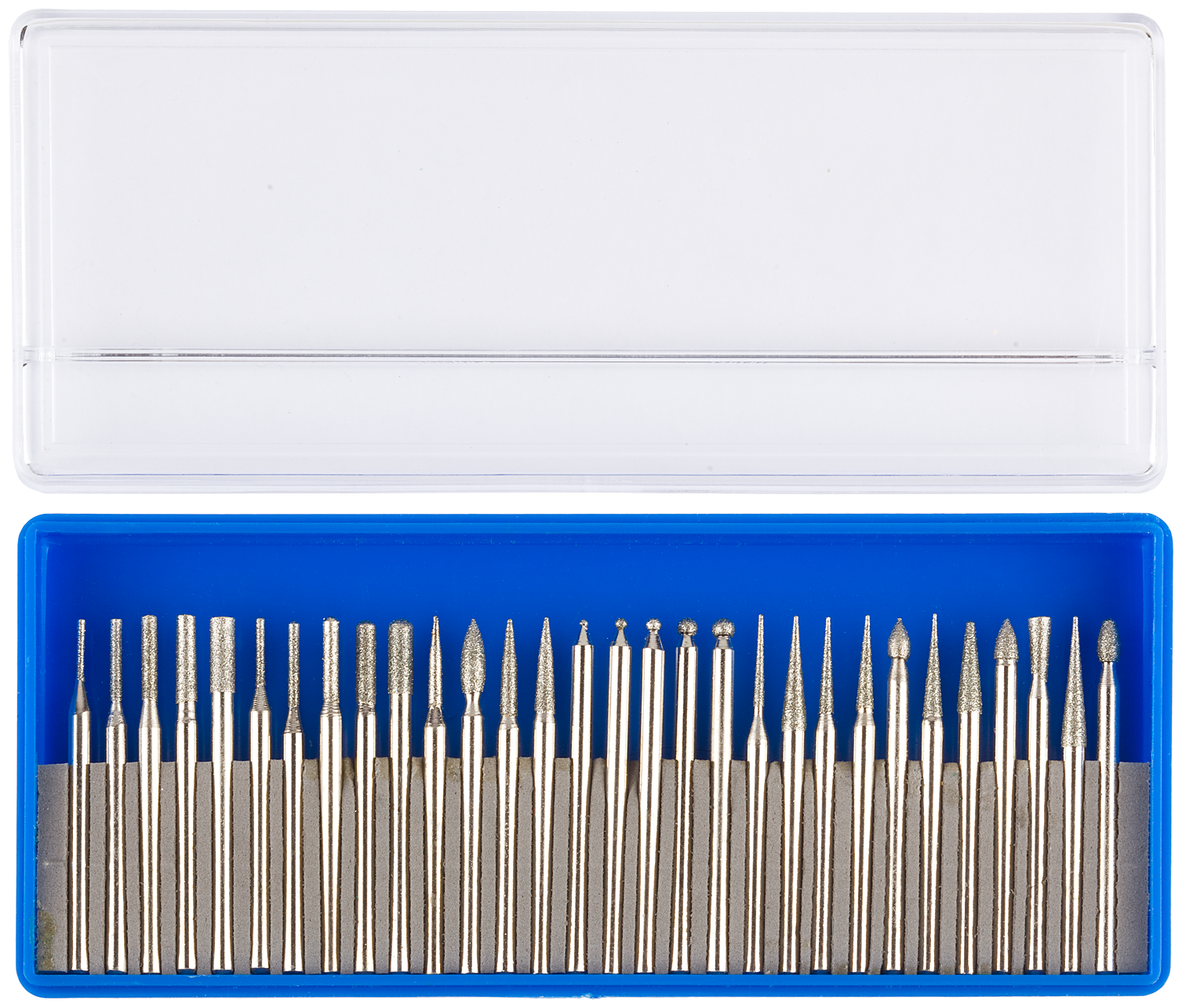 Набор ЗУБР: Мини-насадки с алмазным напылением в пластиковом боксе, P=180, хвостовик d=3мм, 30 предметов