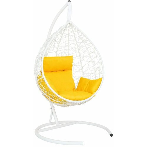 Подвесное кресло-кокон SEVILLA белый + каркас (желтая подушка)