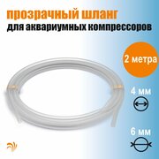 Krelong Aqua 4-6 P2M - прозрачный ПВХ шланг для аквариумных компрессоров, диаметр 4/6мм, 2 метра