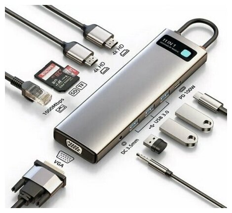 Хаб Bases Metal Gleam Series 11-in-1 Multifunctional Type-C HUB CAHUB-CT0G