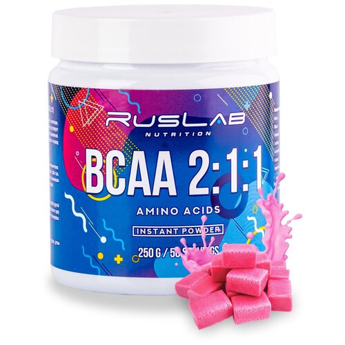 Аминокислота BCAA 2:1:1 (250 гр), вкус бабл гам аминокислота bcaa 2 1 1 250 гр вкус вишня