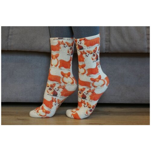 фото Носки шерстянки, размер 35/38, белый, оранжевый