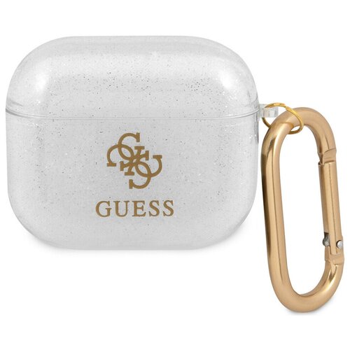 Чехол с карабином CG Mobile Guess TPU Transparent Glitter 4G для AirPods 3, прозрачный