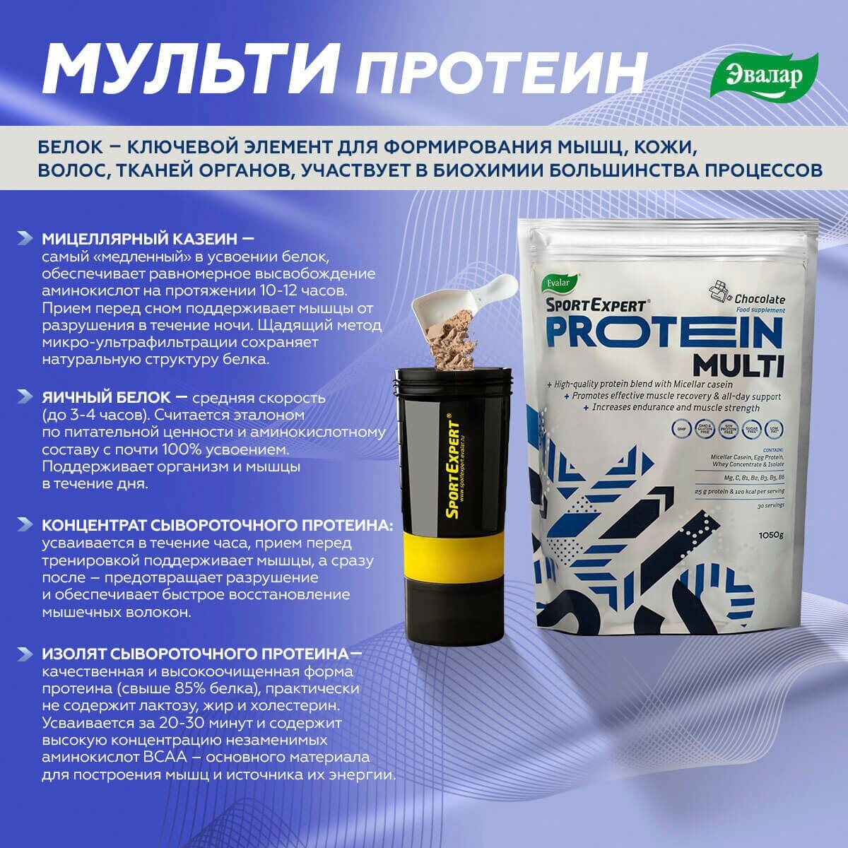 Эвалар SportExpert Мульти Протеин со вкусом шоколада, 1050 г, Эвалар