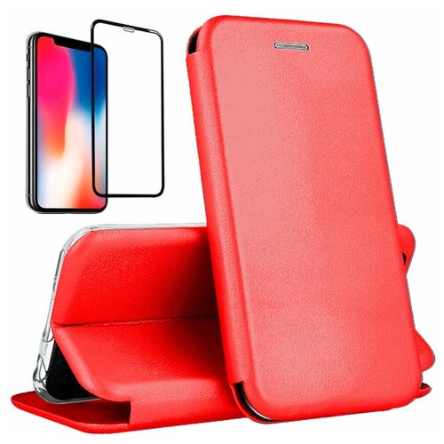 Чехол книжка для Samsung Galaxy A52 с защитным стеклом / красный
