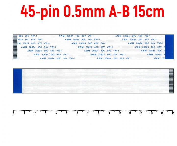 Шлейф FFC 45-pin Шаг 0.5mm Длина 15cm Обратный A-B AWM 20624 80C 60V VW-1