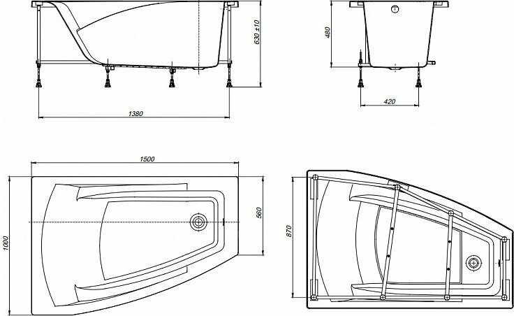 Акриловая ванна Roca Hall Angular 150х100 ZRU9302865 правая