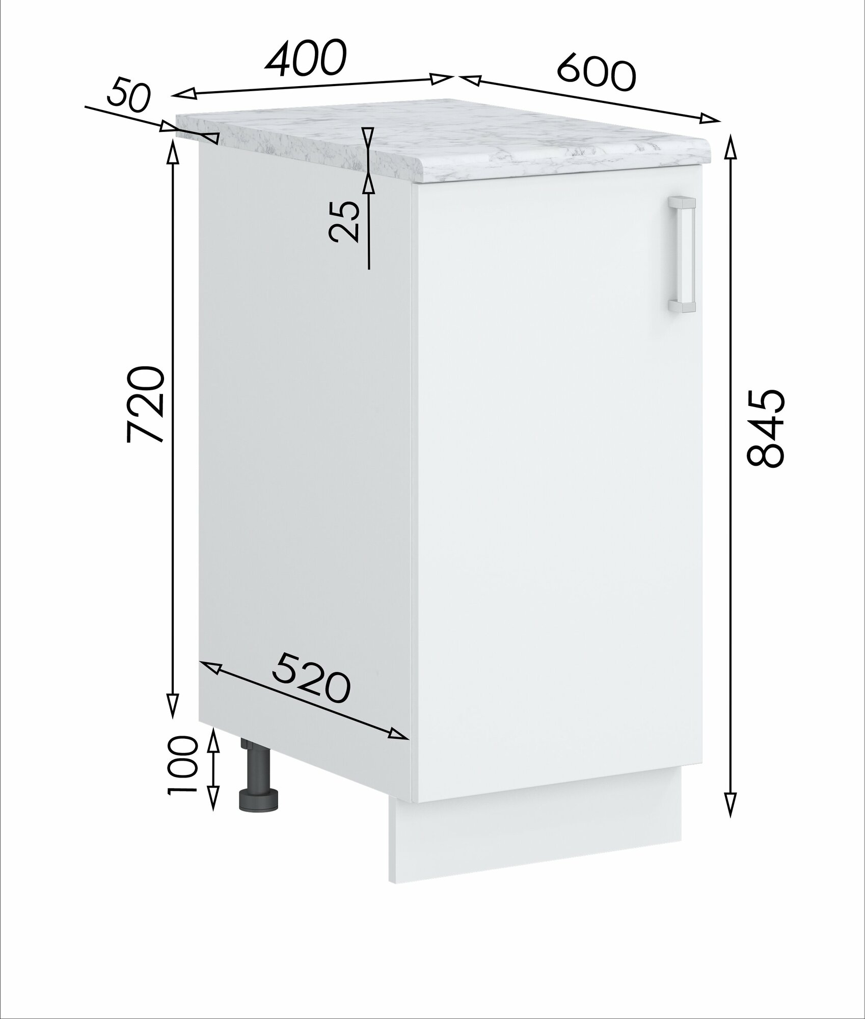 Кухонный модуль №14 со столешницей шкаф нижний напольный ЛДСП 40х60х84.5см белый мрамор - фотография № 2