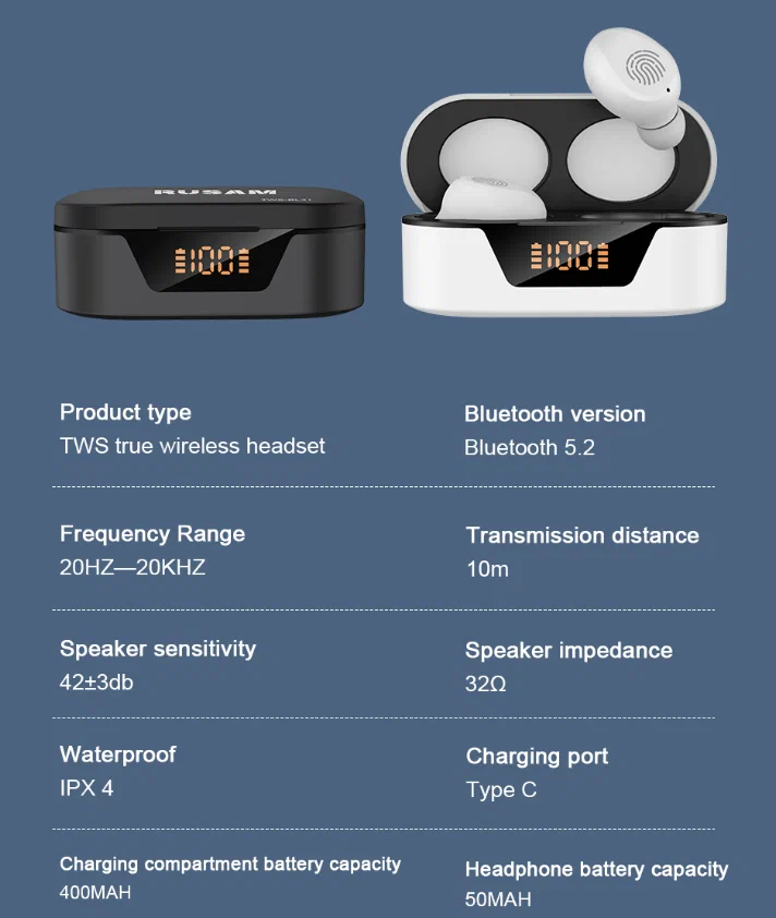 Беспроводные bluetooth наушники TWS RSM 31 Черные / Вакуумные Hi-Fi блютуз наушники / Сенсорное управление