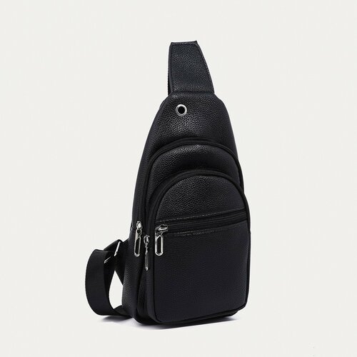 фото Рюкзак-слинг на молнии, 2 наружных кармана, цвет чёрный россия