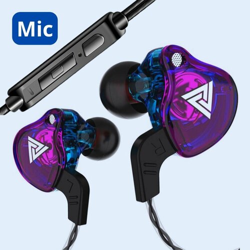 Наушники проводные с микрофоном QKZ фиолетовые Гарнитура для телефона 1290₽