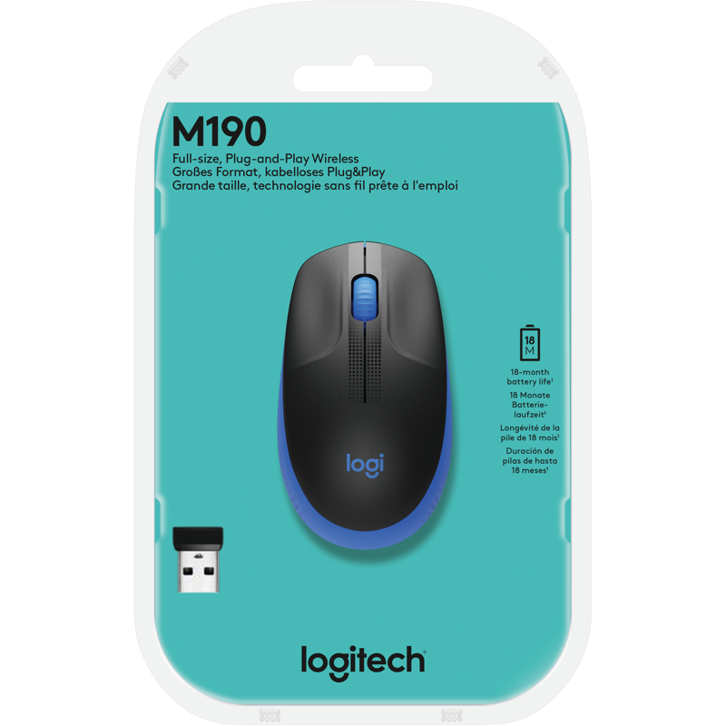 Мышь беспроводная Logitech M190, 1000dpi, Wireless/USB, Черный/Синий, 910-005907 - фото №2