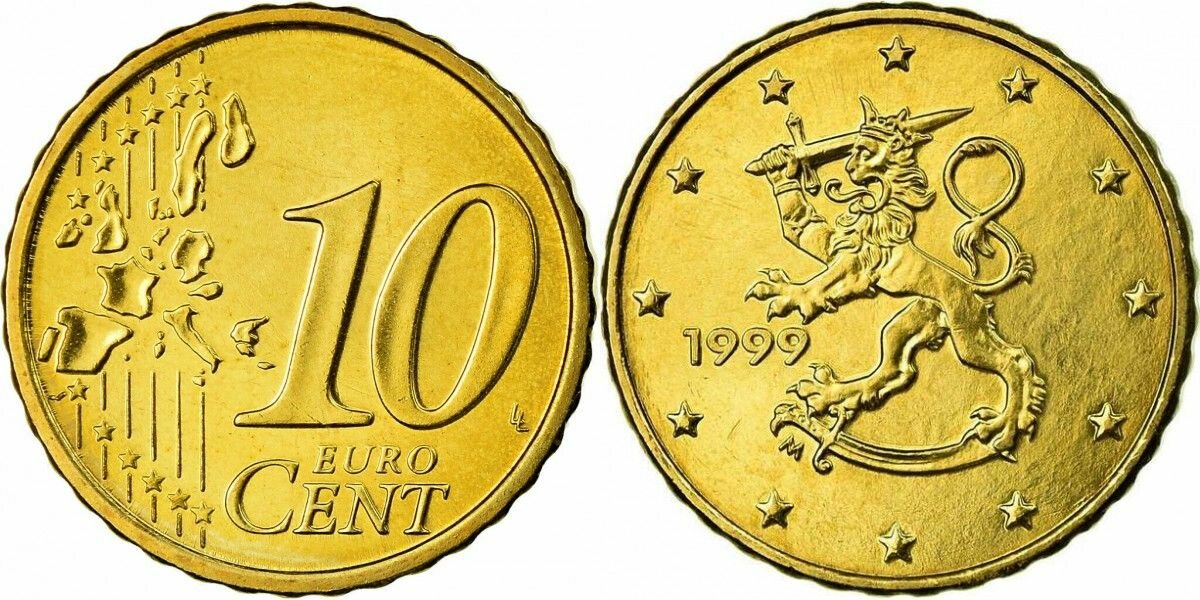 Финляндия 10 евроцентов, 1999-2006 Лев XF