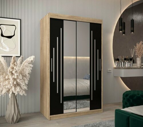 Изображение товара Шкаф-купе МебельЛэнд24 Валмиера NEW - 4 Дуб Сонома / Черный 150x70x210 дуб светлый для одежды двухдверный с 2 зеркалами
