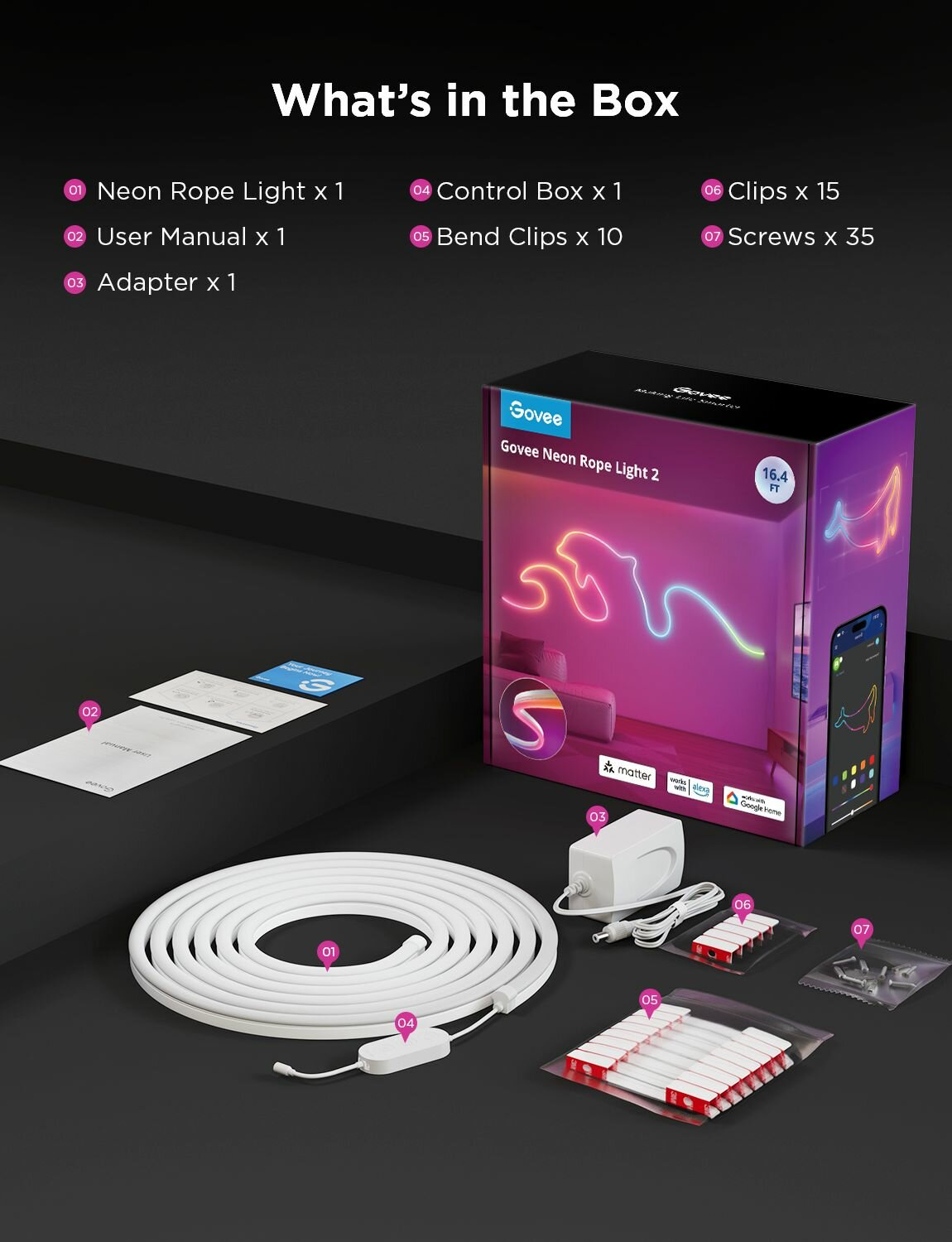 Изображение Cветодиодная лента RGB Govee Neon Rope Strip Light 2 H61D5301, умная LED подсветка 5 метров