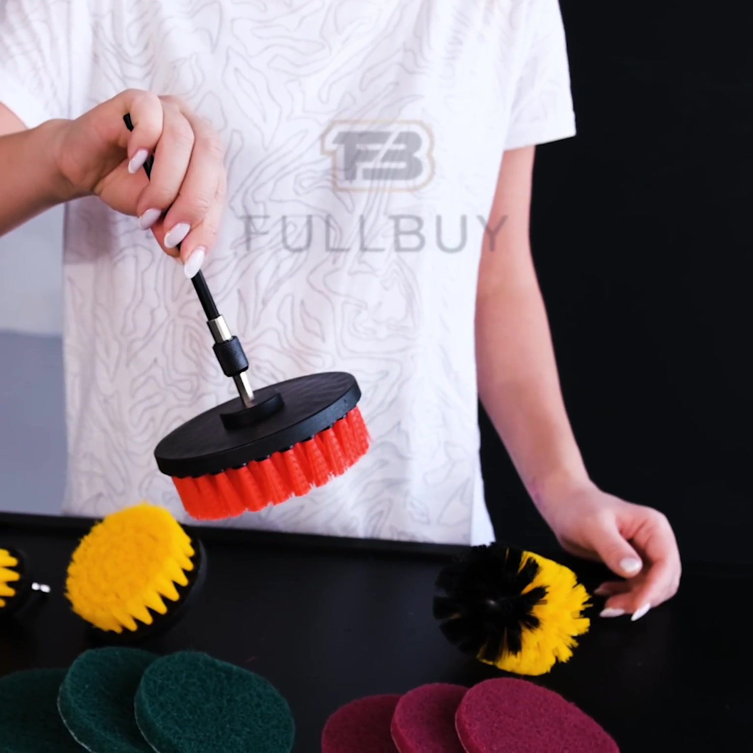 Щетки на шуруповерт FULLBUY для химчистки автомобиля, набор насадок для дрели — фото 1