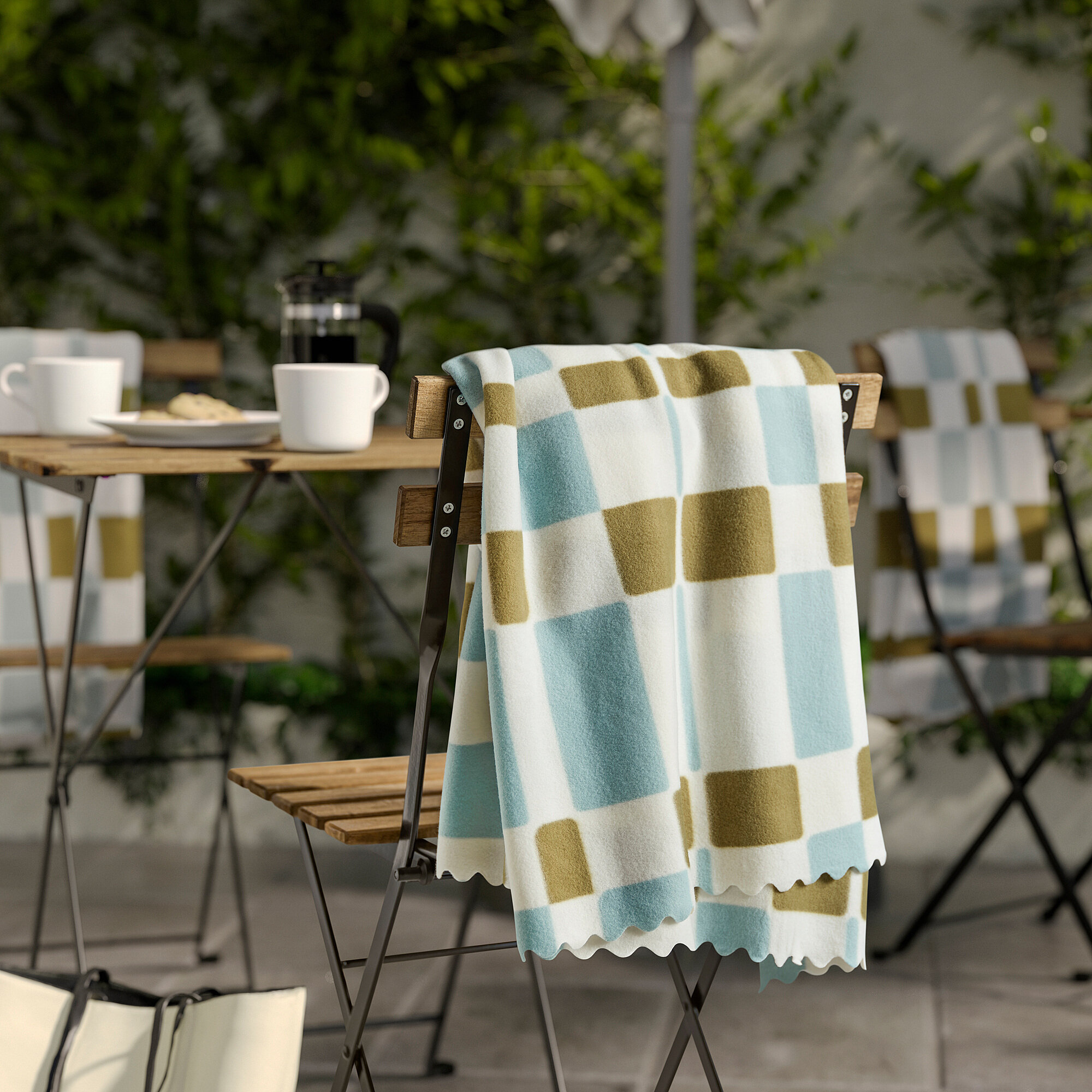 Плед IKEA желто-зеленый/серо-бирюзовый, 120x160 см