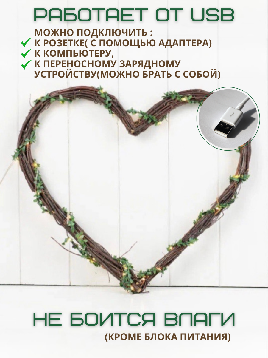 Гирлянда "Лиана с листьями" от USB — фото 1