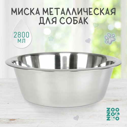 ZooZooZoo Миска металлическая для животных с нескользящим основанием, "Economy", 2700мл, 25.2см