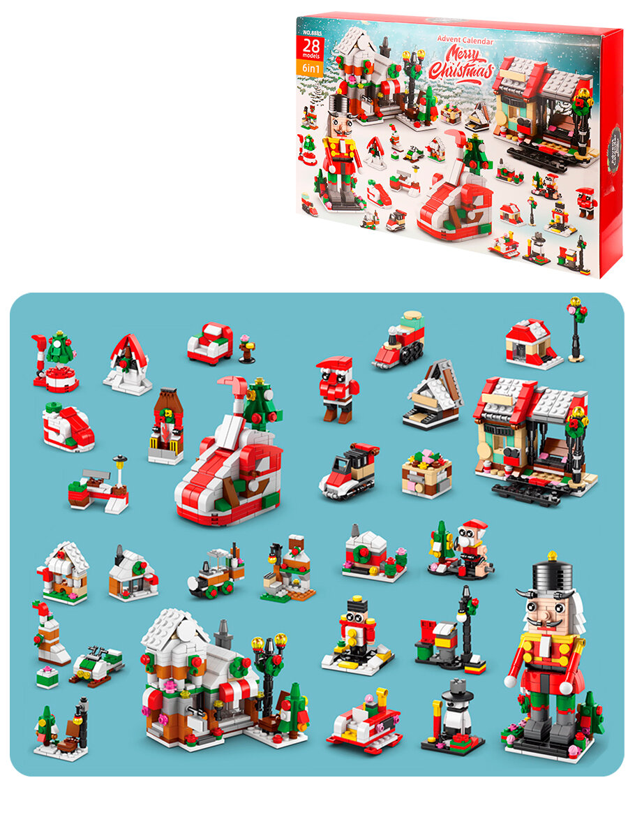 Конструктор Адвент календарь 24 дня, 28 фигурок, 1076 деталей. Подарок на Новый год. (арт. Y15661513)